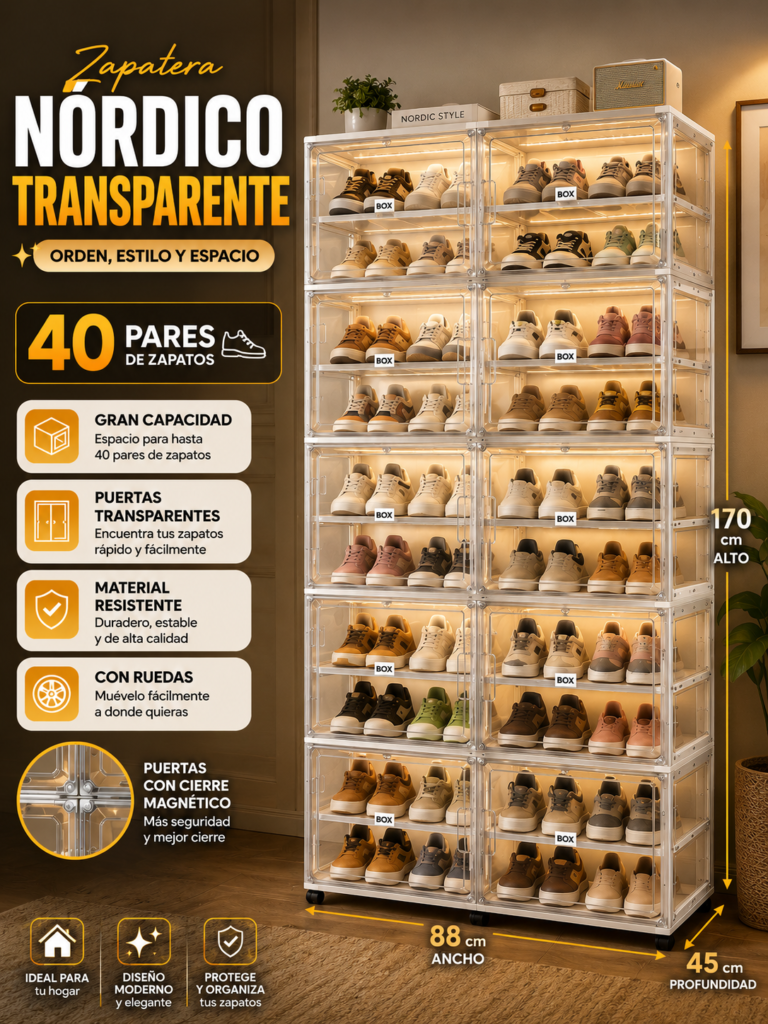 Zapatera Nórdico Transparente de 40 Pares | 88×45×170 cm